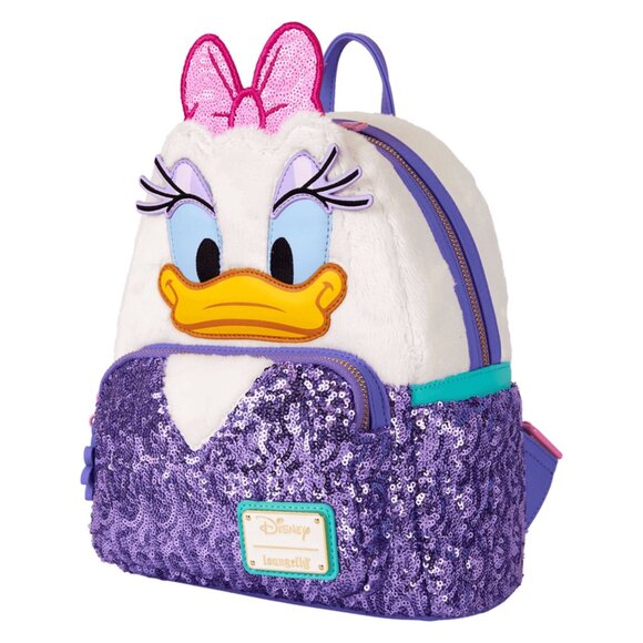 Loungefly Daisy Duck 85th Anniversary Sequin Plush Cosplay Mini Backpack NWT - Picture 3 of 8